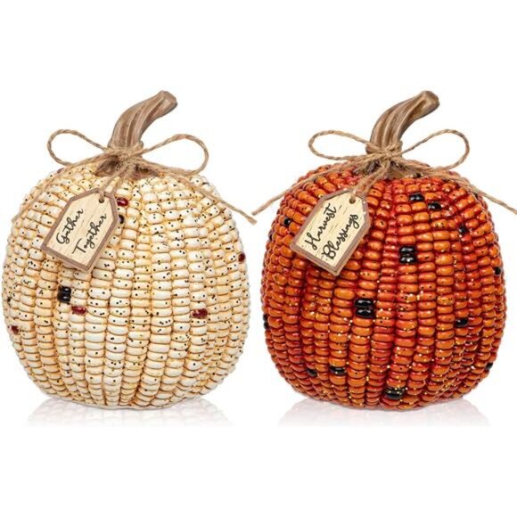 Other - 2PCS Decorative Corn Cob Pumpkins Resin Fake Pumpkins Autumn Home Rustic Decor